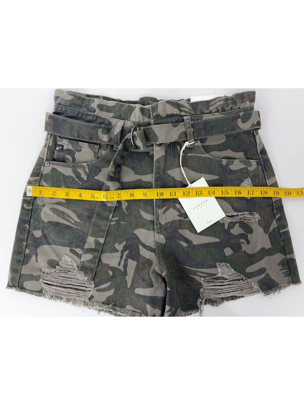 Kancan Camouflage Distressed Cotton Shorts with Belt Size L NWT - Picture 6 of 8